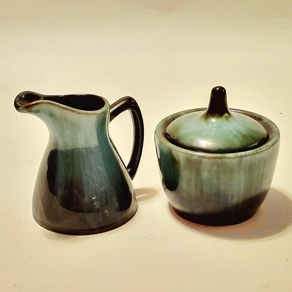 Vintage Blue Mountain Pottery creamer and sugar bowl matching set Woodland Charm - Picture 5 of 8